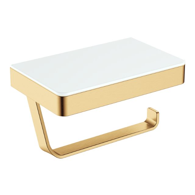 Fienza Tono Toilet Roll Holder With Glass Shelf Urban Brass
