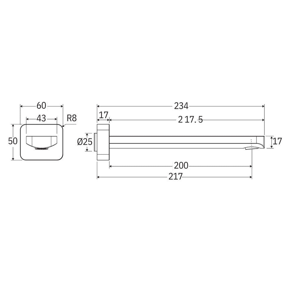 Fienza Tono Wall Basin/Bath Outlet 220mm Chrome