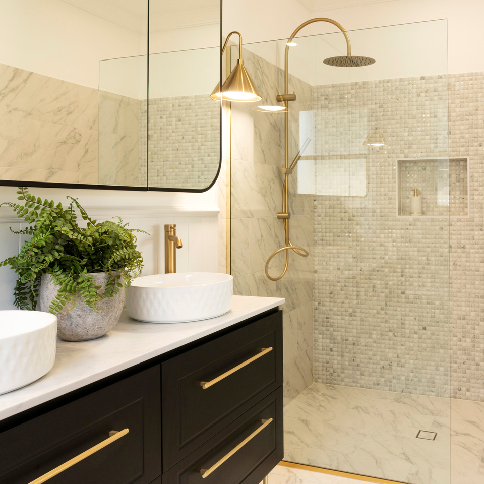 Caroma Liano II Rail Shower with Overhead - Brushed Brass