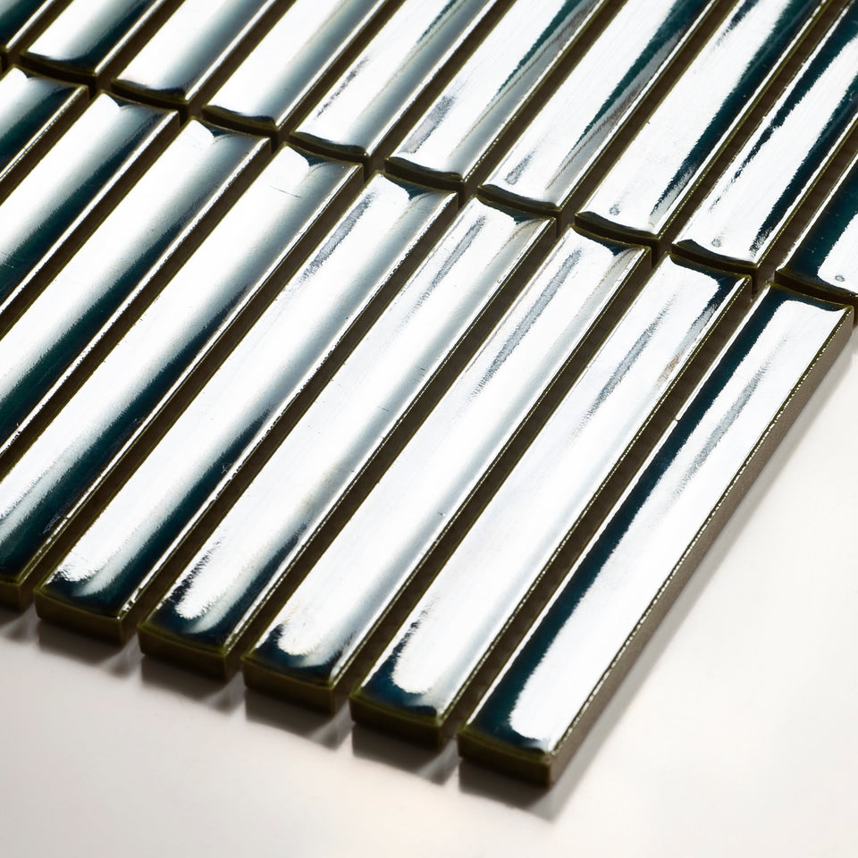 Flute Teal Porcelain Finger Mosaic Tile 22×145mm