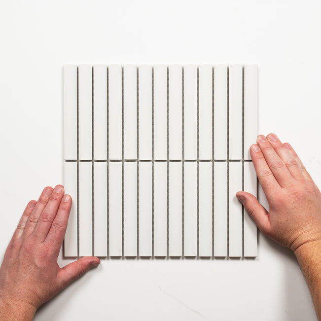 Single With Hand Flute White Matte Concave Porcelain Finger Mosaic Tile 22×145mm FINLAWHMCONCMOS - The Blue Space