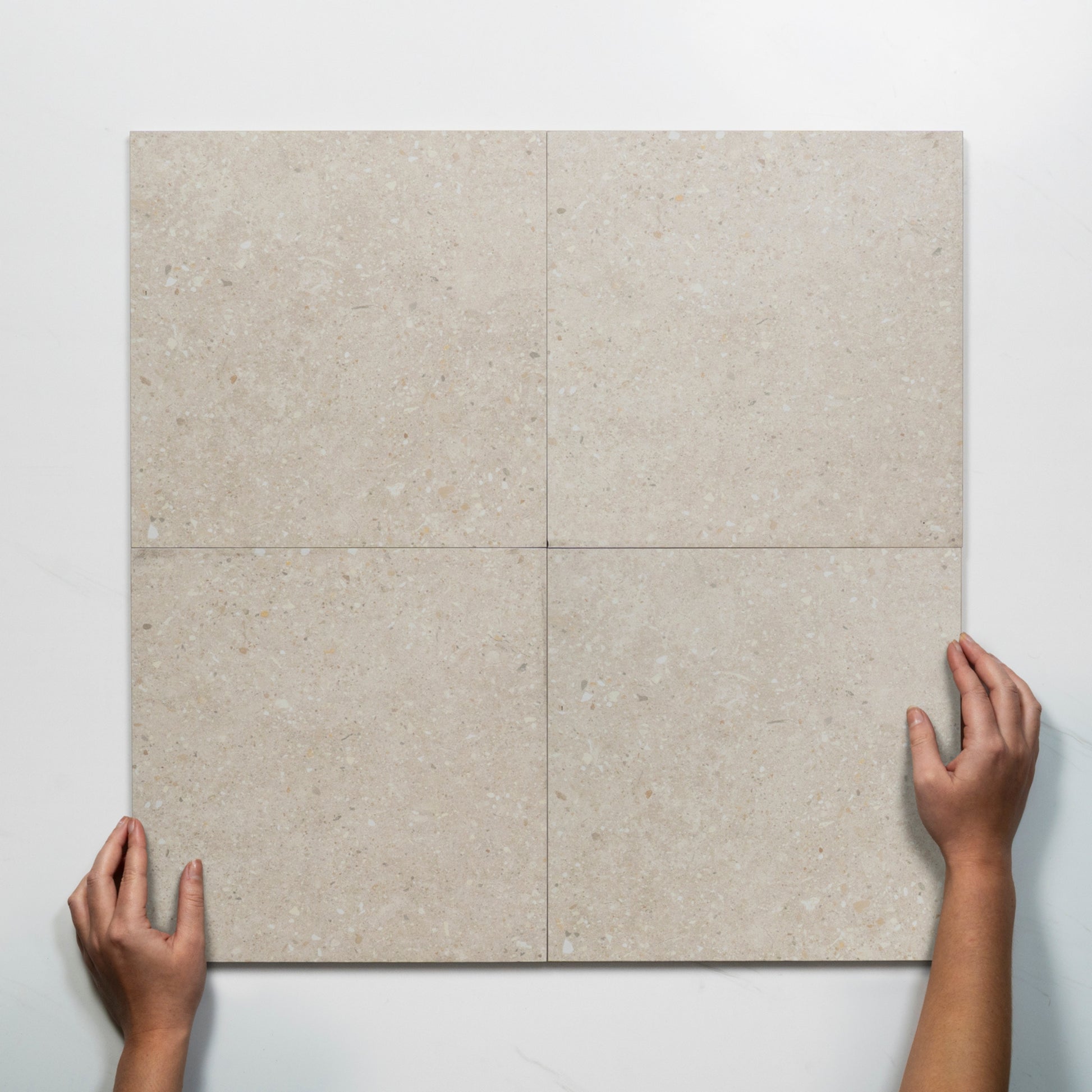 PAttern Lay with Hand Frankie Vanilla Matte Porcelain Tile P3 300 x 300mm FRAWHM1 - The Blue Space