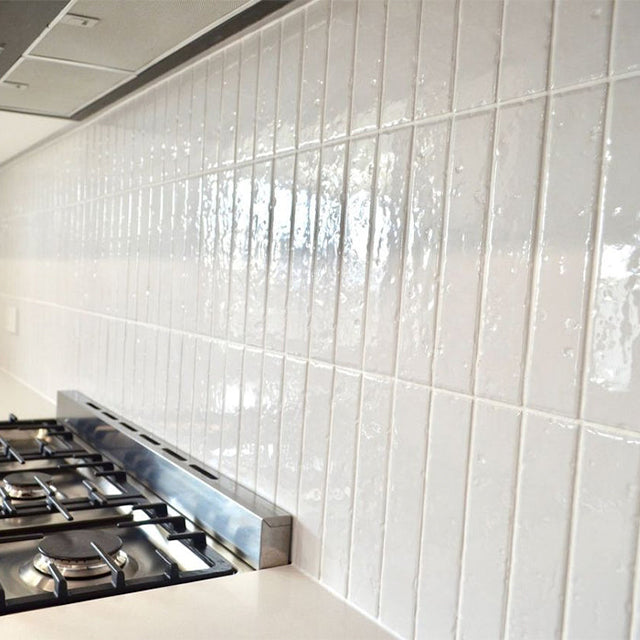 Full White Blaire Brick Tile Textured Gloss 45 x 230 x 8mm Porcelain