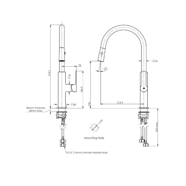 Greens Astro II Pull-Down Sink Mixer Brushed Nickel