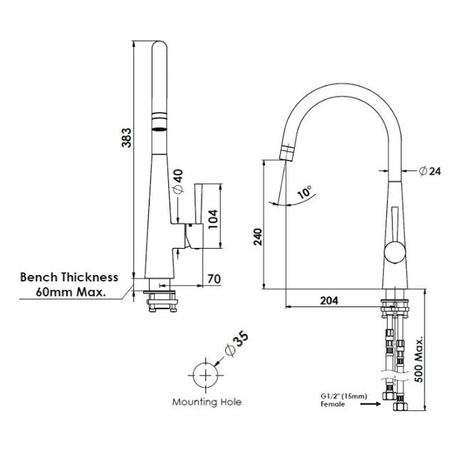 Greens Galiano Slimline Sink Mixer Brushed Copper