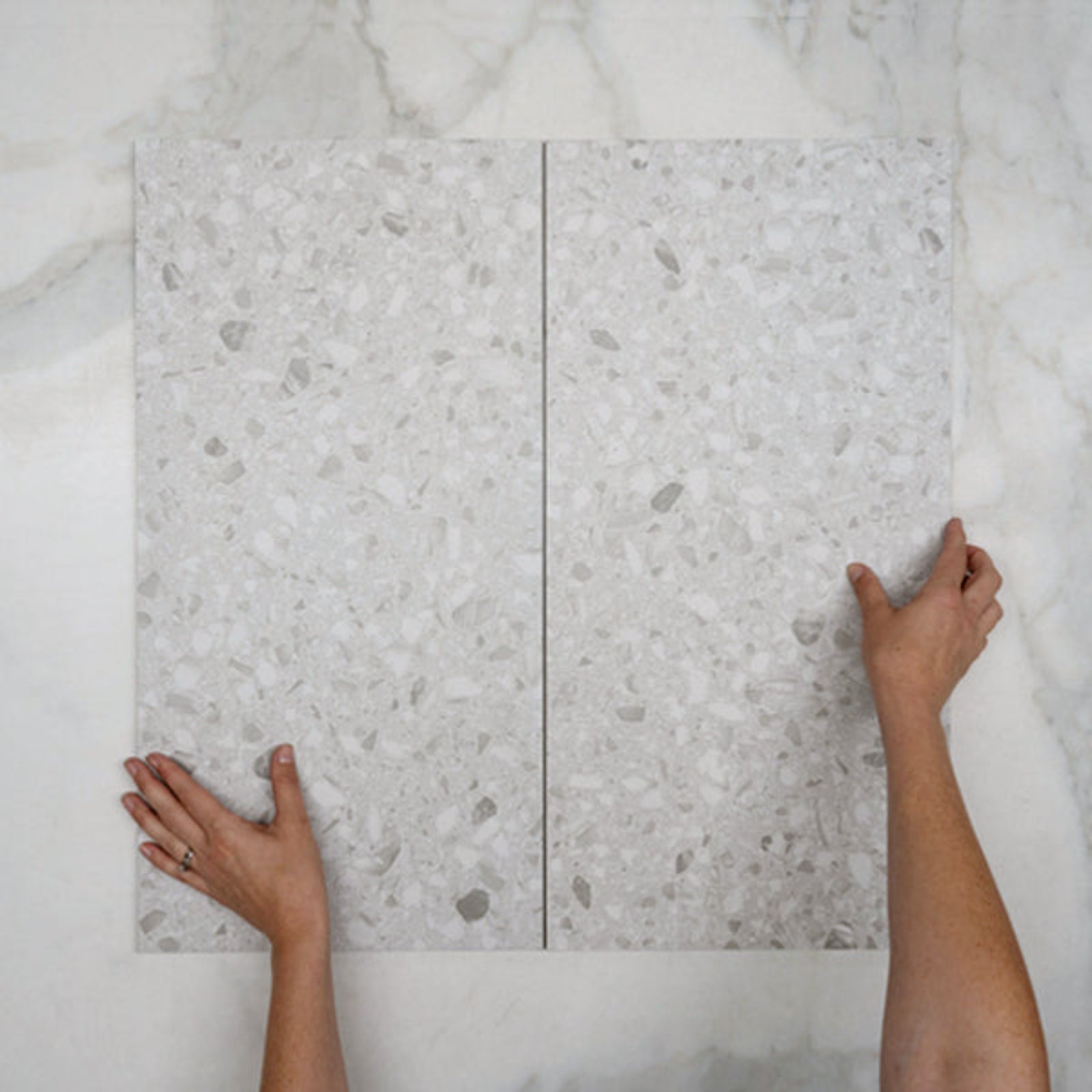 Grey Clio Terrazzo Tile Tech Grip 300 x 600mm Porcelain  - The Blue Space