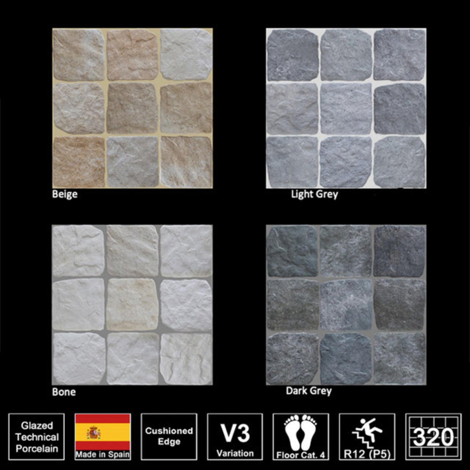 Variations Grey Settlers Cobble Stone 150 x 150mm Porcelain 15COUDGM - The Blue Space