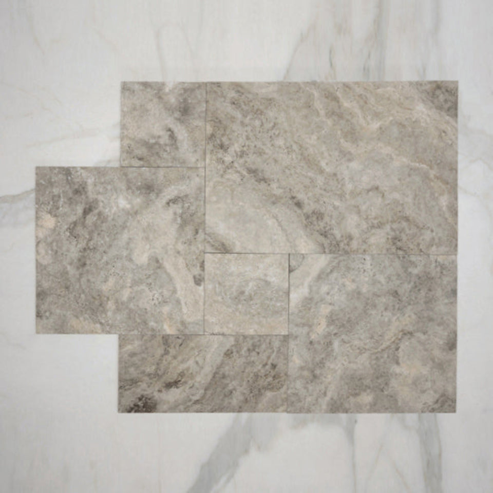 Grey Valerie Travertine Tile P4 Tech Grip Porcelain French Pattern