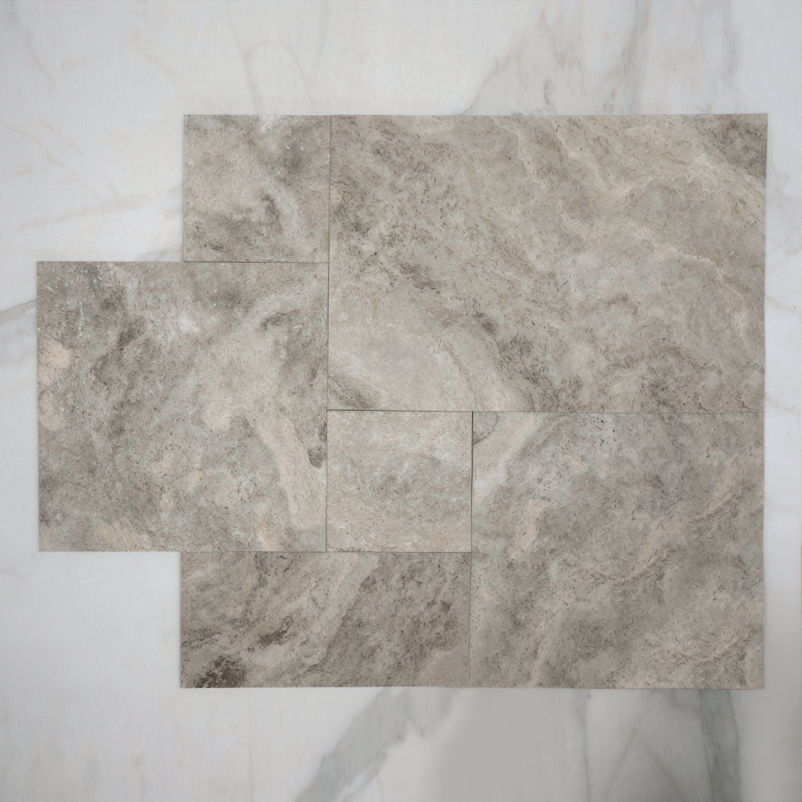 Grey Valerie Travertine Tile P4 Tech Grip Porcelain French Pattern  - The Blue Space