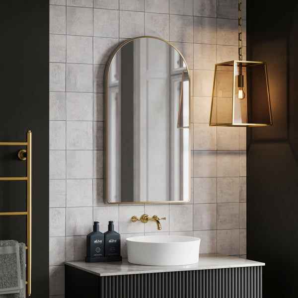 Ingrain Arch Shaped Brushed Gold Framed Mirror 500mm by 900mm