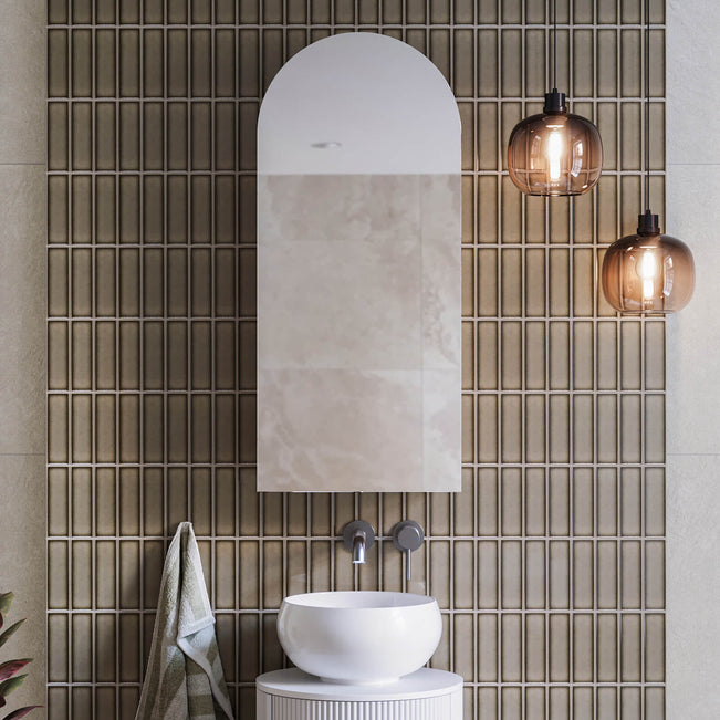 Ingrain Ash Arched Shaving Cabinet 400mm  | The Blue Space