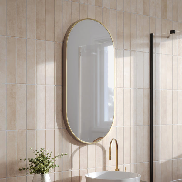 INGRPM90-BG | Ingrain Pill Shaped Brushed Nickel Framed Mirror 460mm by 910mm