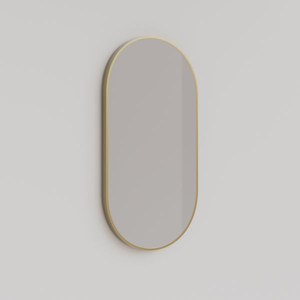 Ingrain Pill Shaped Brushed Gold Framed Mirror 460mm by 910mm