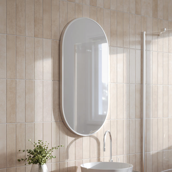 Ingrain Pill Shaped Brushed Nickel Framed Mirror 460mm by 910mm