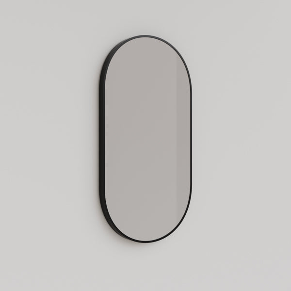 Ingrain Pill Shaped Matte Black Framed Mirror 460mm by 910mm