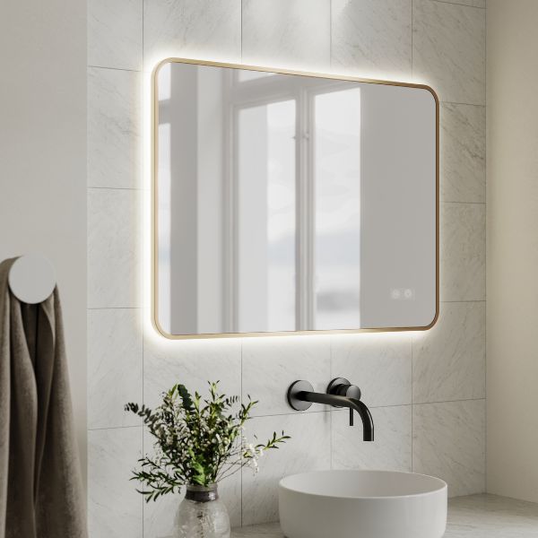 Ingrain Rectangle Brushed Gold Framed Backlit LED Mirror 600mm by 800mm