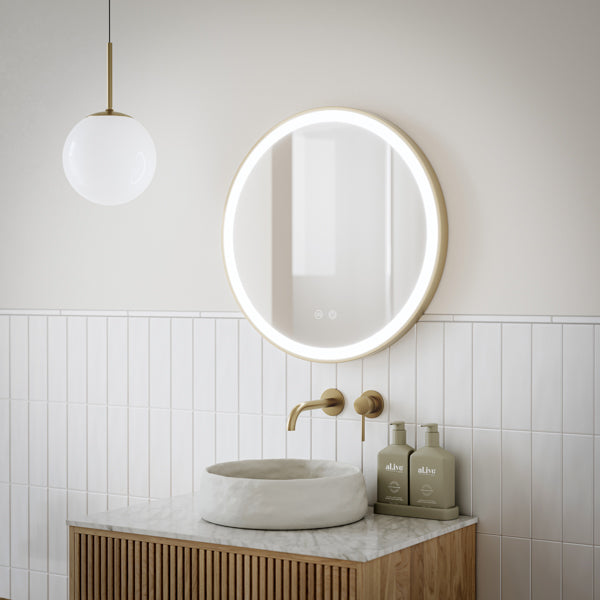 Ingrain Round Brushed Gold Framed Frontlit LED Mirror