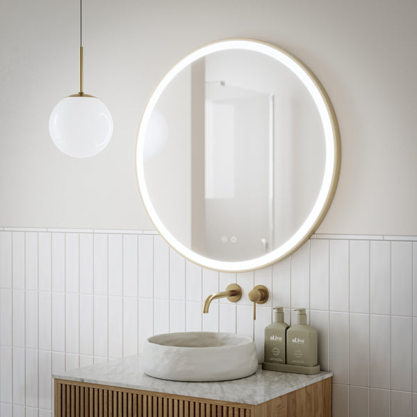 Ingrain Round Brushed Gold Framed Frontlit LED Mirror