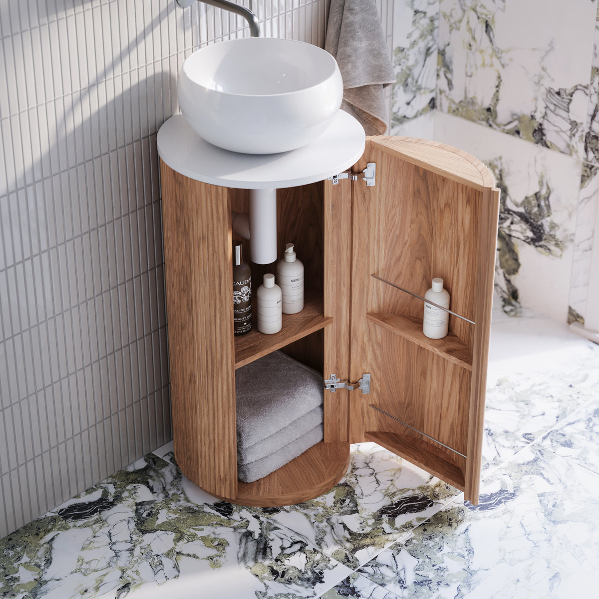 Internal Configuration Ingrain Round Fluted Powder Room Vanity 400mm INGRVROFS400PW0 - The Blue Space