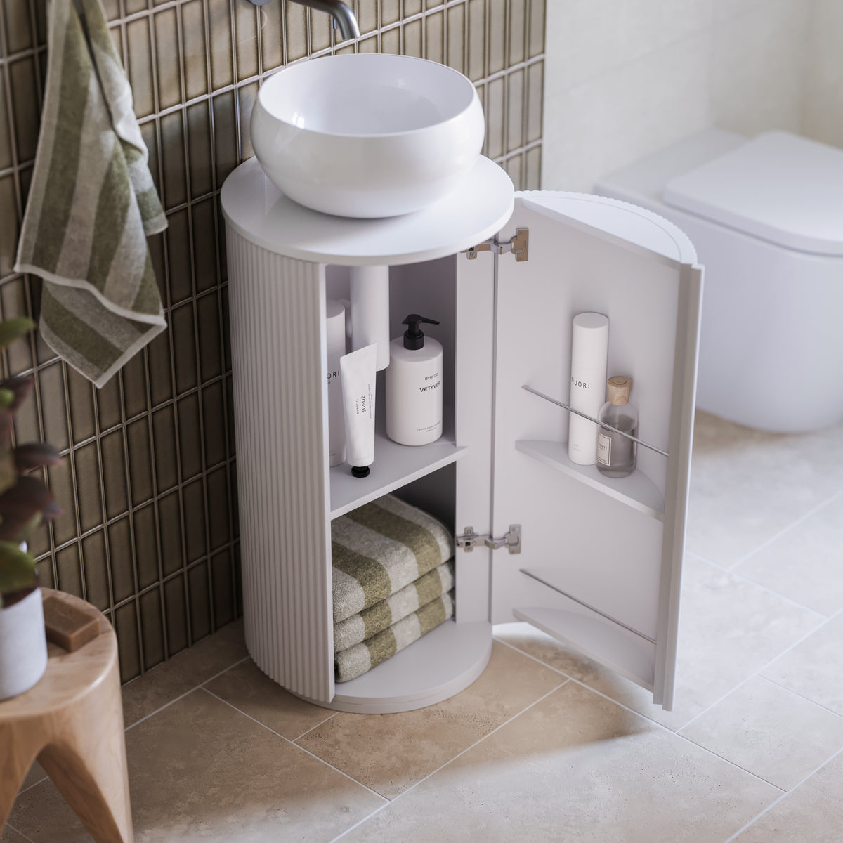 Internal Configuration Ingrain Round Fluted Powder Room Vanity 400mm White INGRVROMWFS400PW0 - The Blue Space