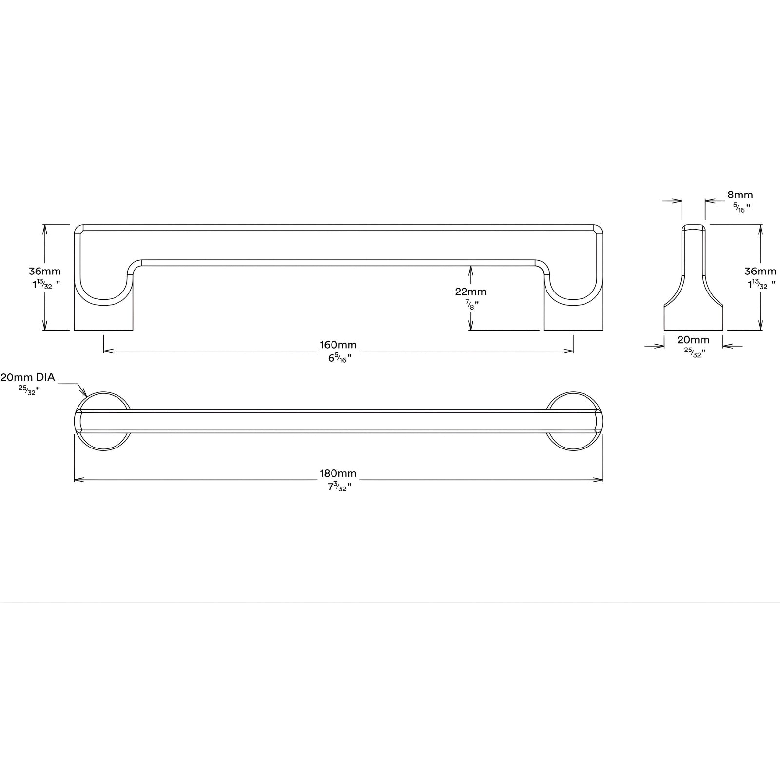 Line Drawing Iver Baltimore 160mm Cabinet Pull Handle Polished Chrome 20894 - The Blue Space