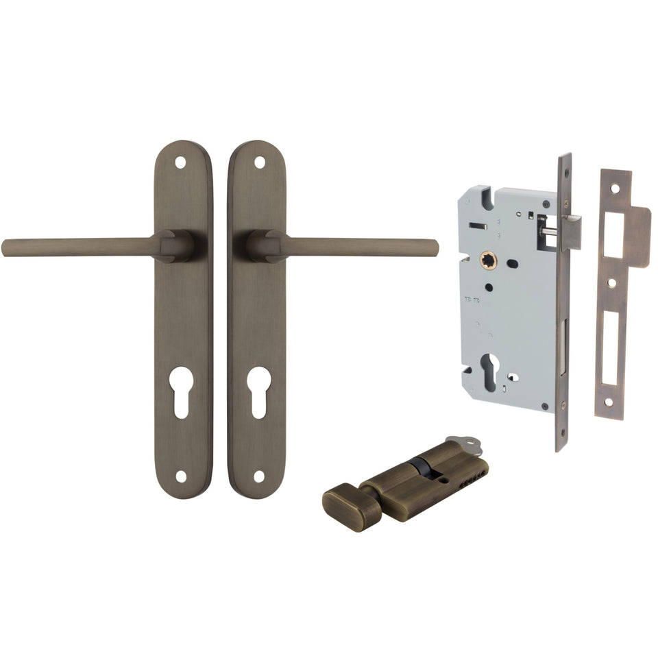 Iver Baltimore Lever Oval Backplate Entrance Kit with High Security Lock Signature Brass