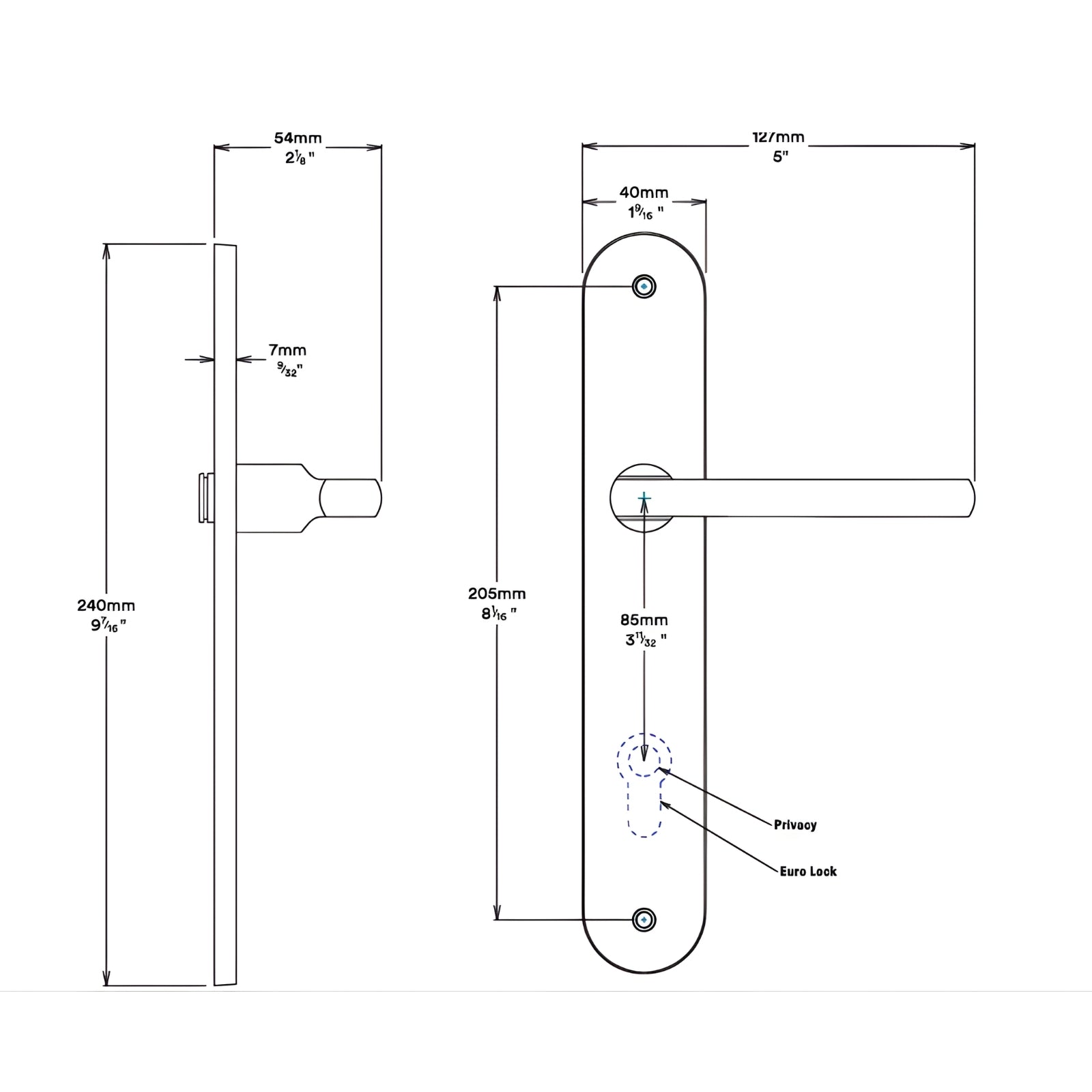 Line Drawing Iver Baltimore Lever Oval Backplate Entrance Kit with High Security Lock Signature Brass 10726KENTR60KT - The Blue Space
