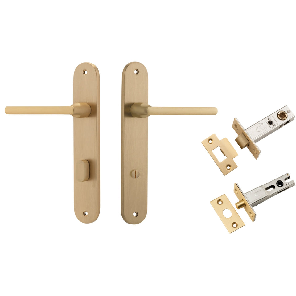 Iver Baltimore Lever Oval Backplate Privacy Kit with Privacy Turn Brushed Brass