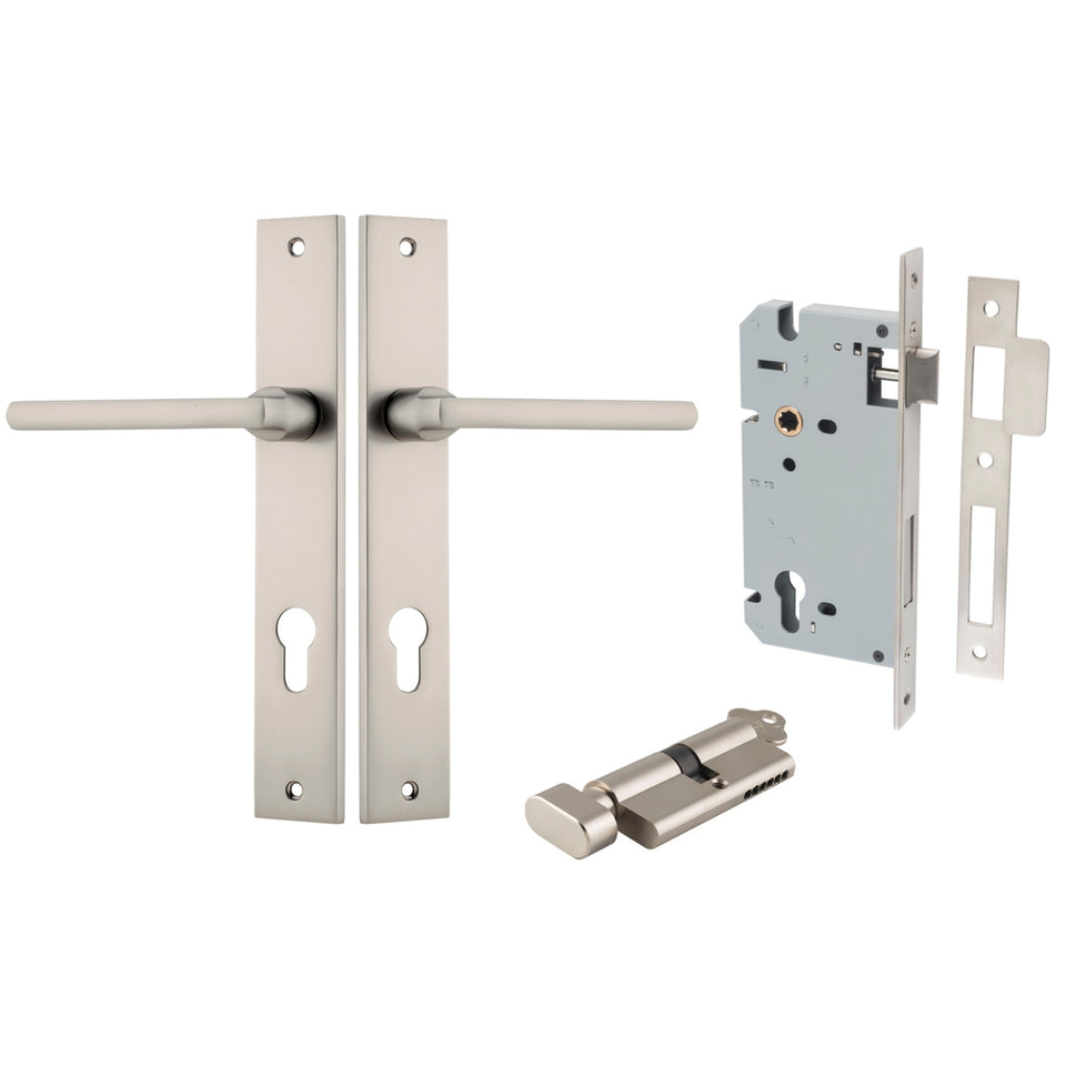 Iver Baltimore Lever Rectangular Backplate Entrance Kit with High Security Lock Satin Nickel