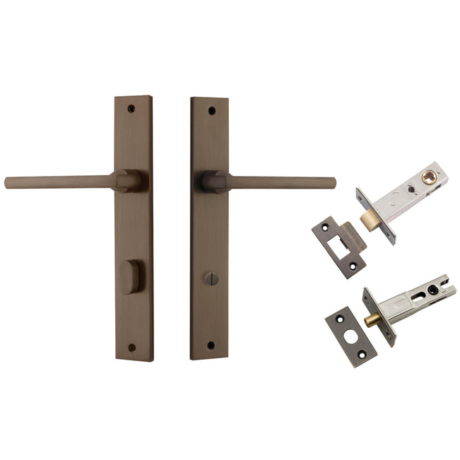 Iver Baltimore Lever Rectangular Backplate Privacy Kit with Privacy Turn Signature Brass 10702KPRIV60 - The Blue Space