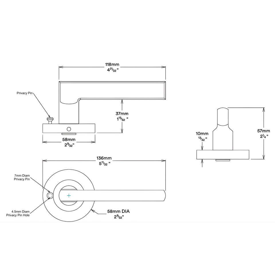 Iver Baltimore Lever Round Rose (Inbuilt Privacy) Satin Nickel