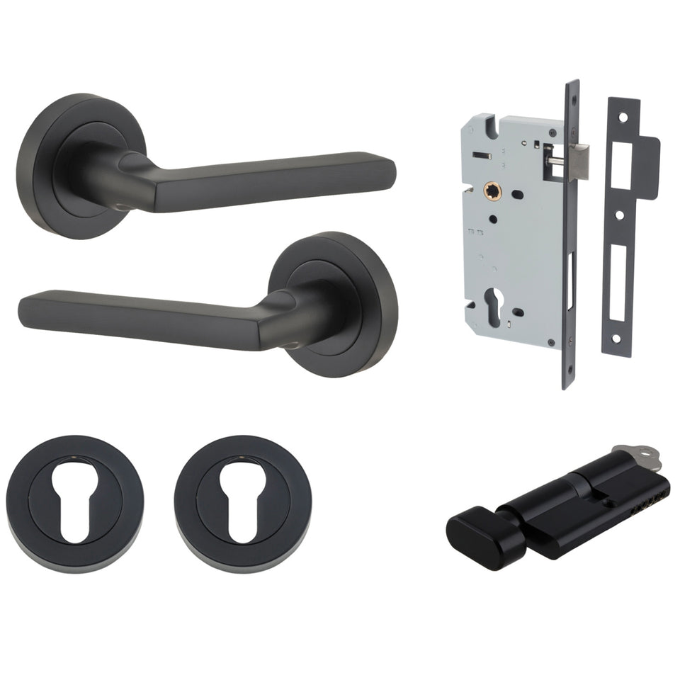 Iver Baltimore Lever Round Rose Entrance Kit with Separate High Security Lock Matte Black