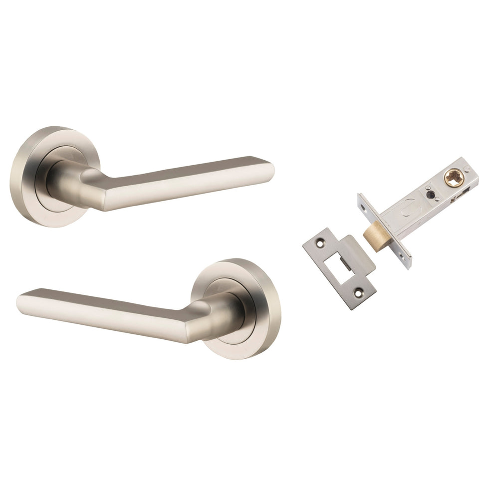Iver Baltimore Lever Round Rose Passage Kit Satin Nickel