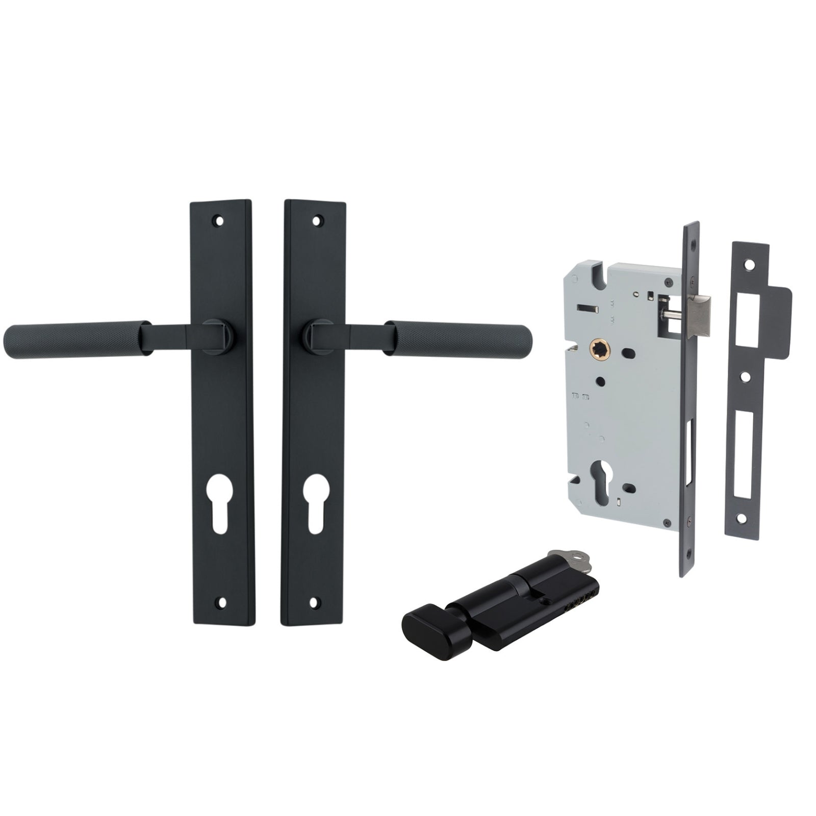 Iver Brunswick Lever Rectangular Backplate Entrance Kit with High Security Lock Matte Black  12752KENTR60KT - The Blue Space