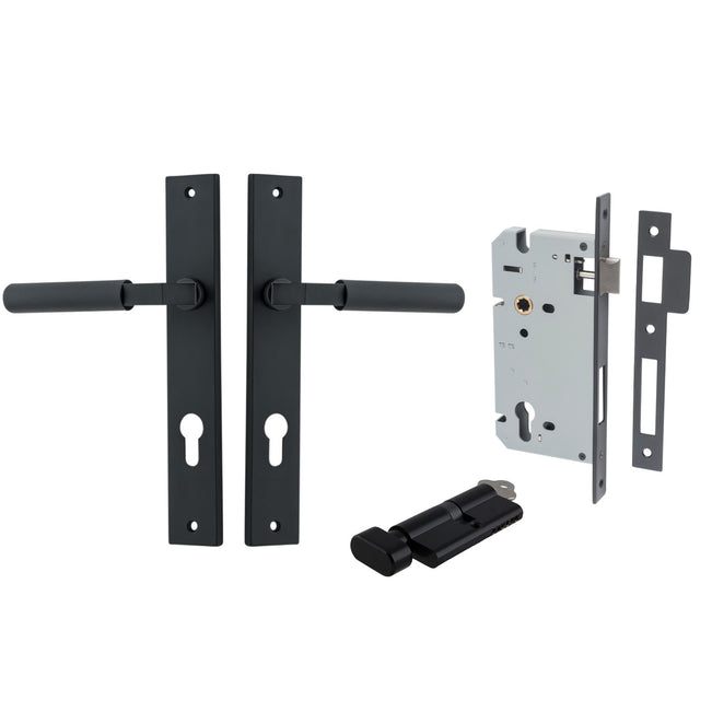 Iver Brunswick Lever Rectangular Backplate Entrance Kit with High Security Lock Matte Black  12752KENTR60KT - The Blue Space