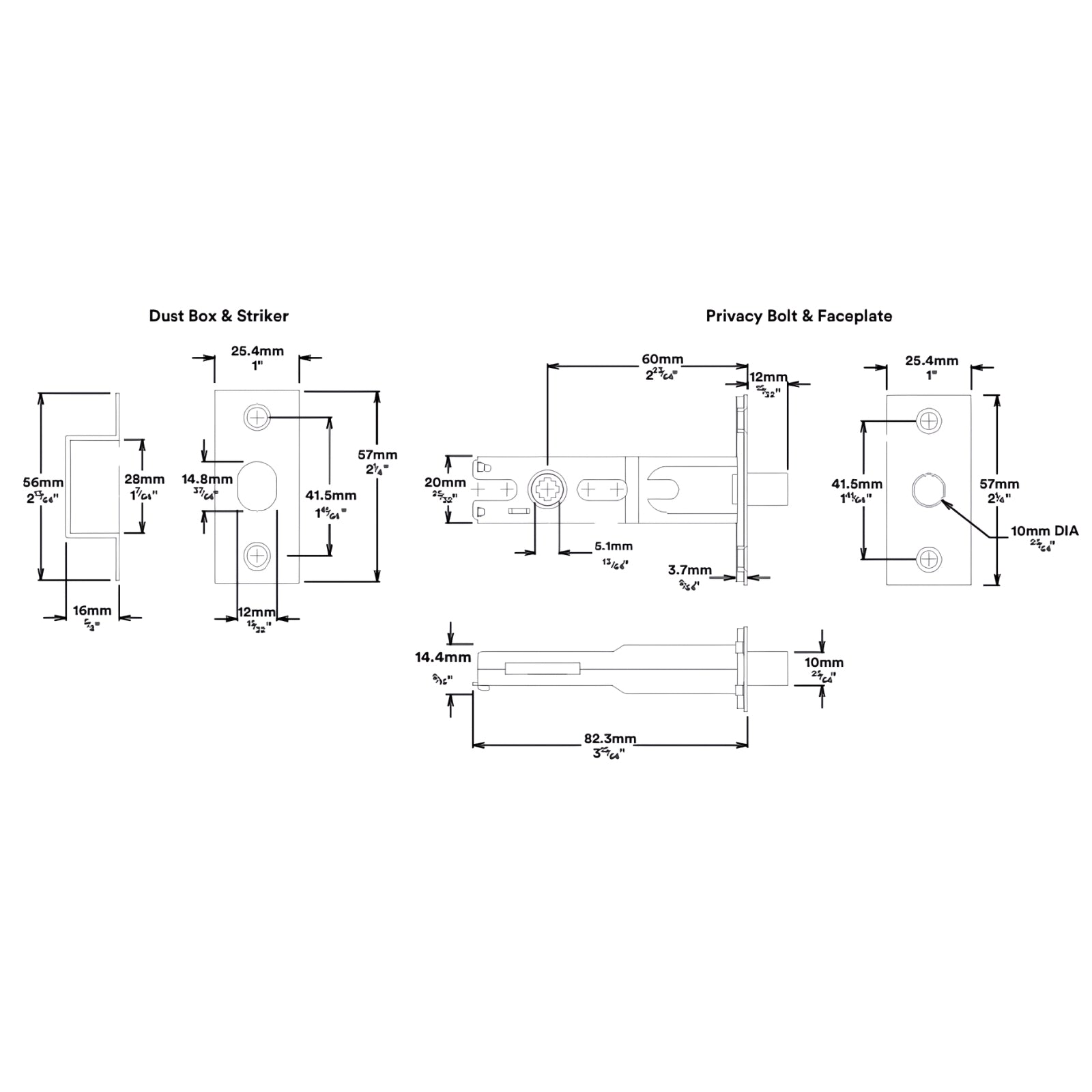 Privacy Bolt Iver Brunswick Lever Rectangular Backplate Privacy Kit Satin Nickel 14752KPRIV60 - The Blue Space