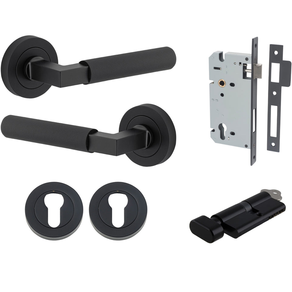 Iver Brunswick Lever Round Rose Entrance Kit with High Security Lock Matte Black