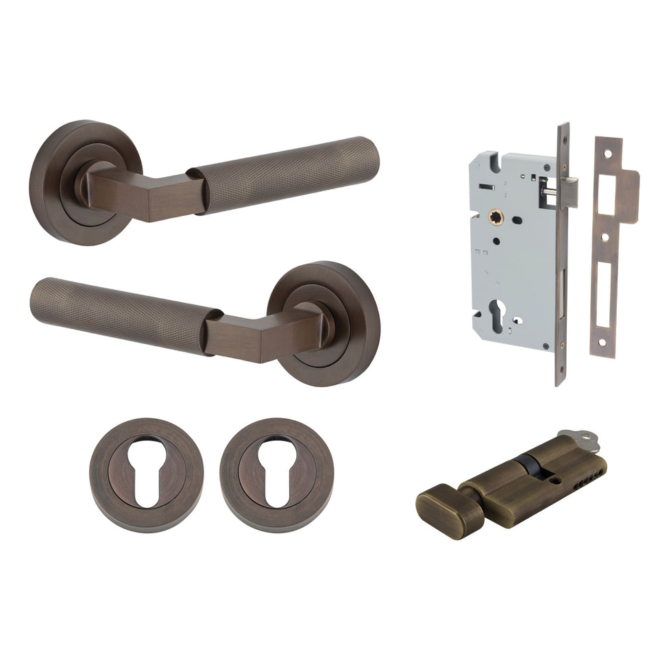 Iver Brunswick Lever Round Rose Entrance Kit with High Security Lock Signature Brass