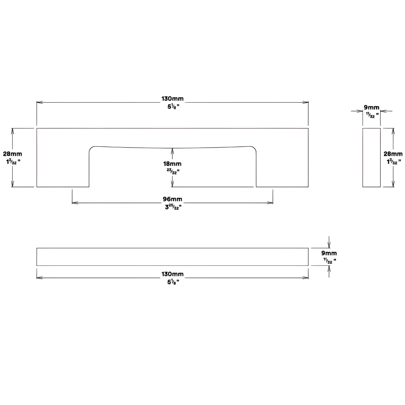 Line Drawing Iver Cali 96mm Cabinet Pull Handle Polished Chrome SDG-0530 - The Blue Space