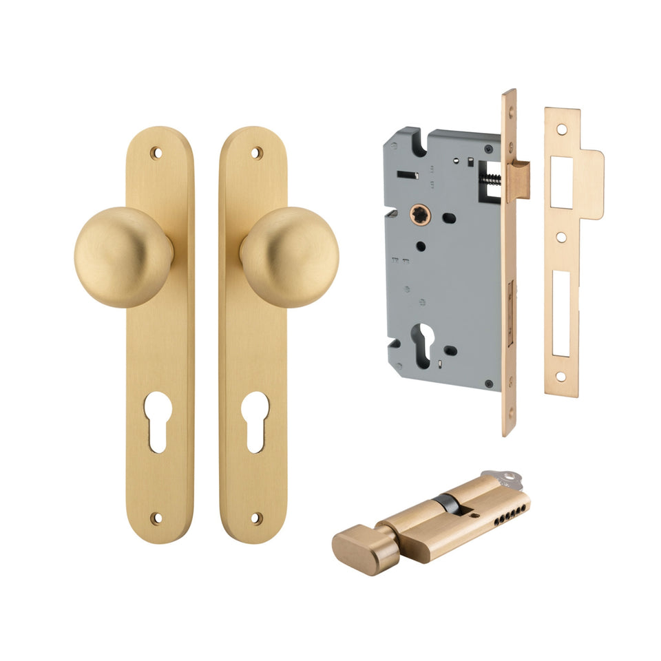 Iver Cambridge Knob Oval Backplate Entrance Kit with High Security Lock Brushed Brass
