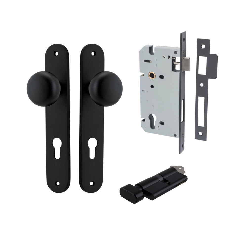 Iver Cambridge Knob Oval Backplate Entrance Kit with High Security Lock Matte Black