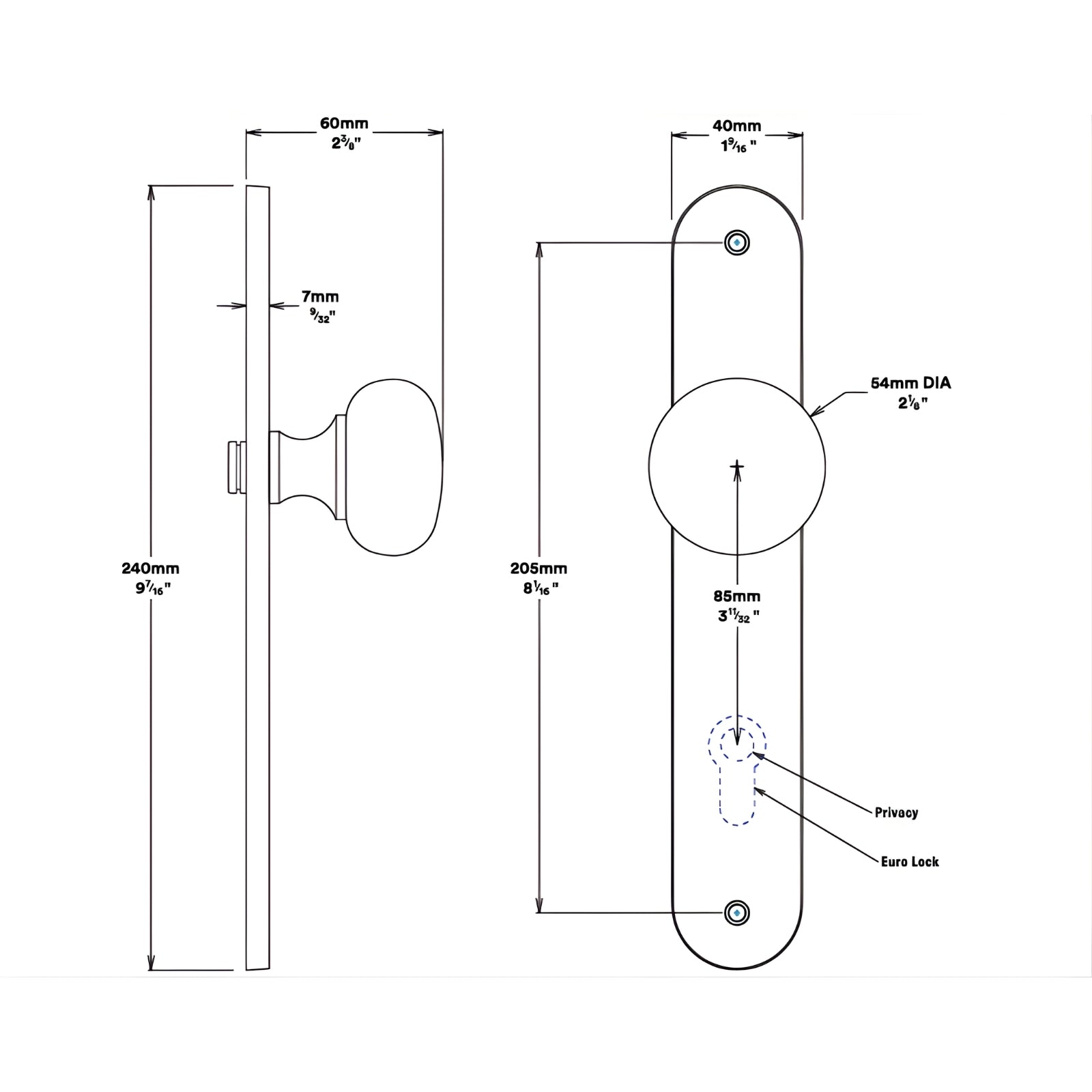 Line Drawing Knob Iver Cambridge Knob Oval Backplate Entrance Kit with High Security Lock Matte Black  12834KENTR60KT - The Blue Space