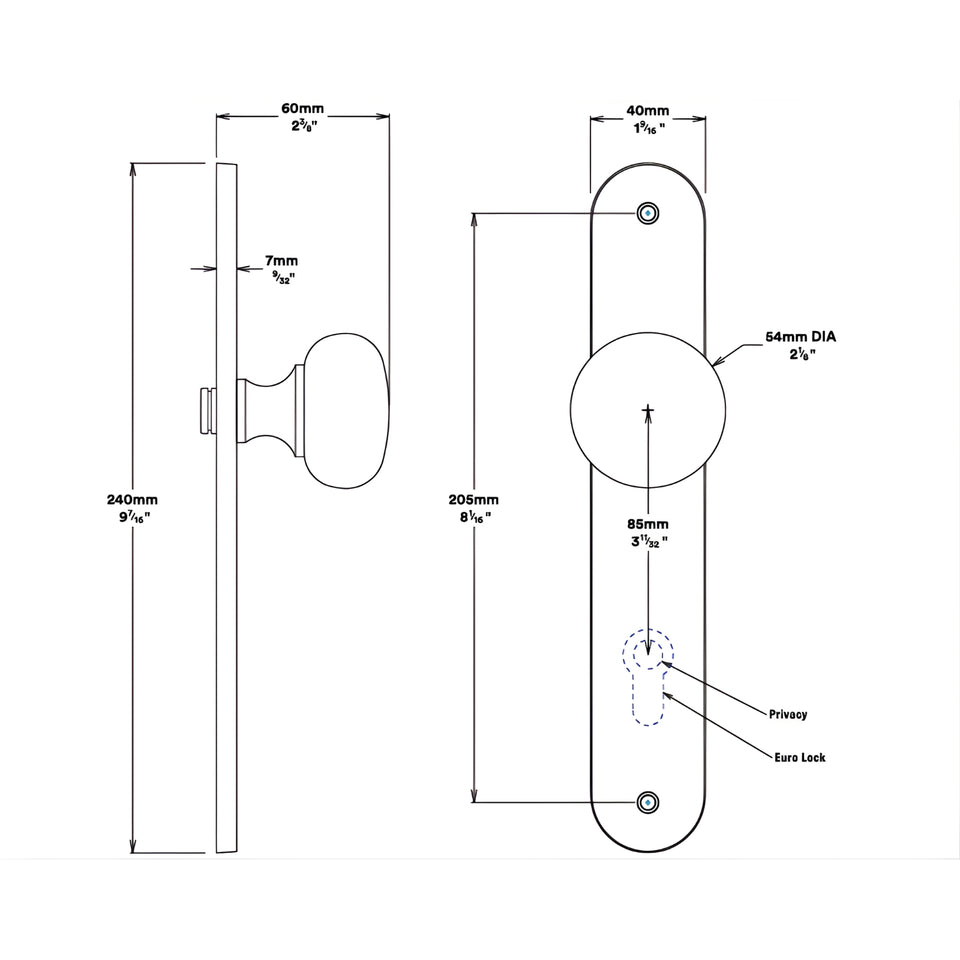 Iver Cambridge Knob Oval Backplate Entrance Kit with High Security Lock Signature Brass