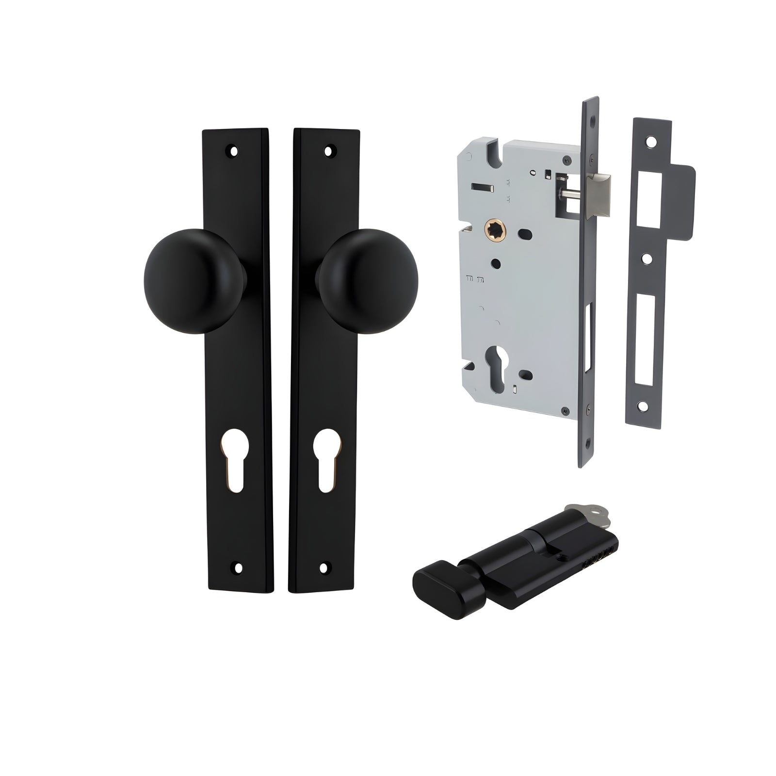 Iver Cambridge Knob Rectangular Backplate Entrance Kit with High Security Lock Matte Black  12822KENTR60KT - The Blue Space