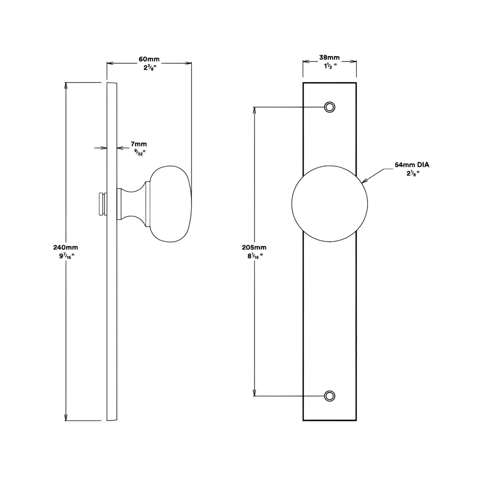 Iver Cambridge Knob Rectangular Backplate Passage Kit Brushed Brass