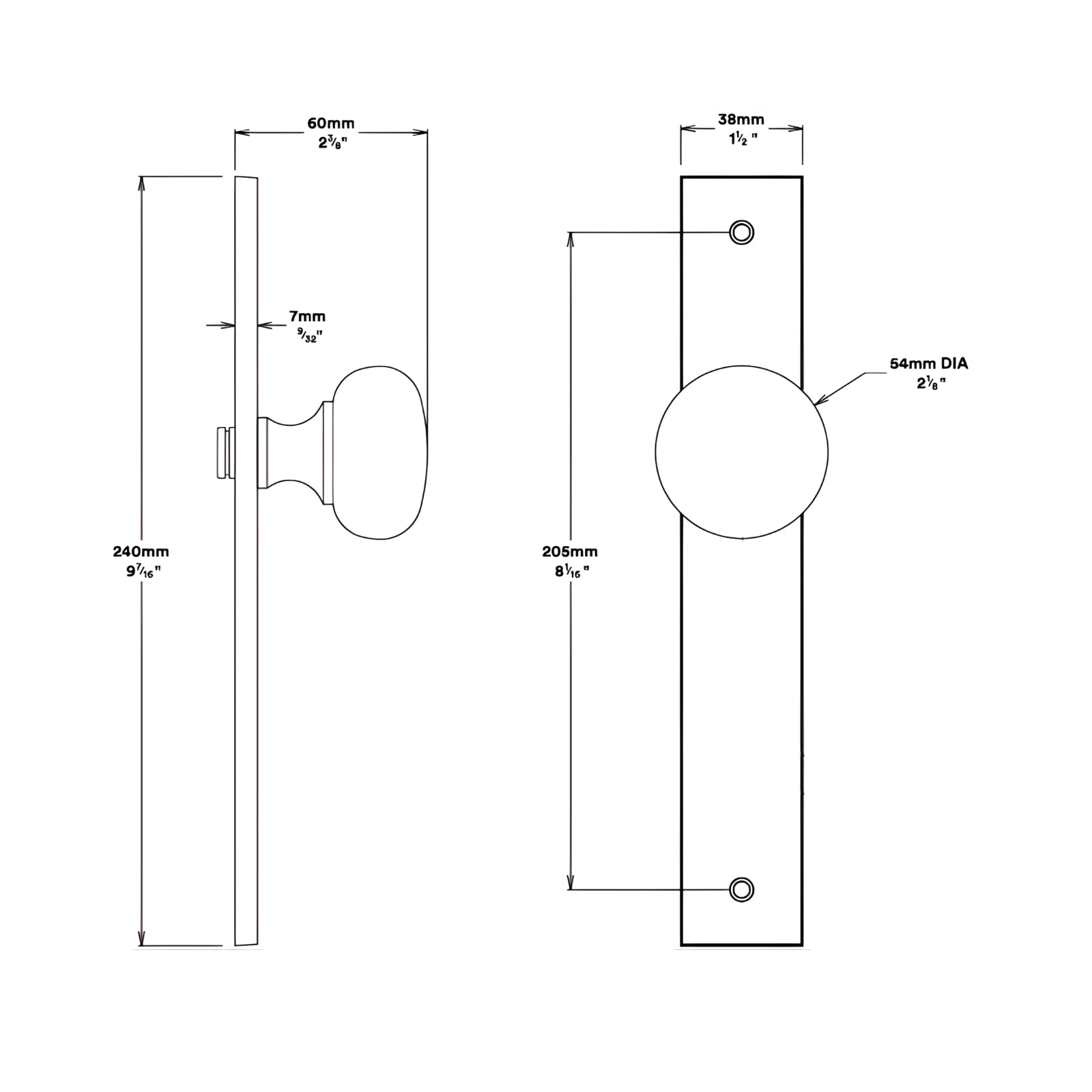 Knob Iver Cambridge Knob Rectangular Backplate Passage Kit Matte Black  12822KPASS60 - The Blue Space