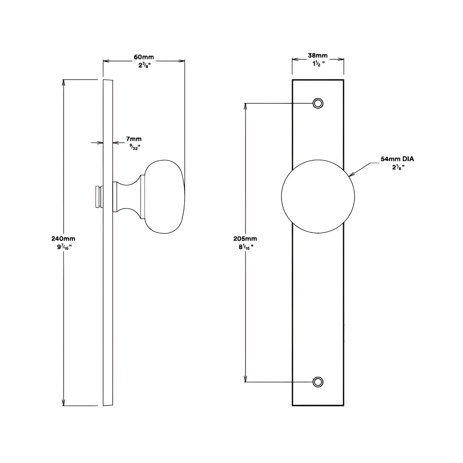 Line Drawing Knob Iver Cambridge Knob Rectangular Backplate Passage Kit Satin Nickel  14822KPASS60 - The Blue Space