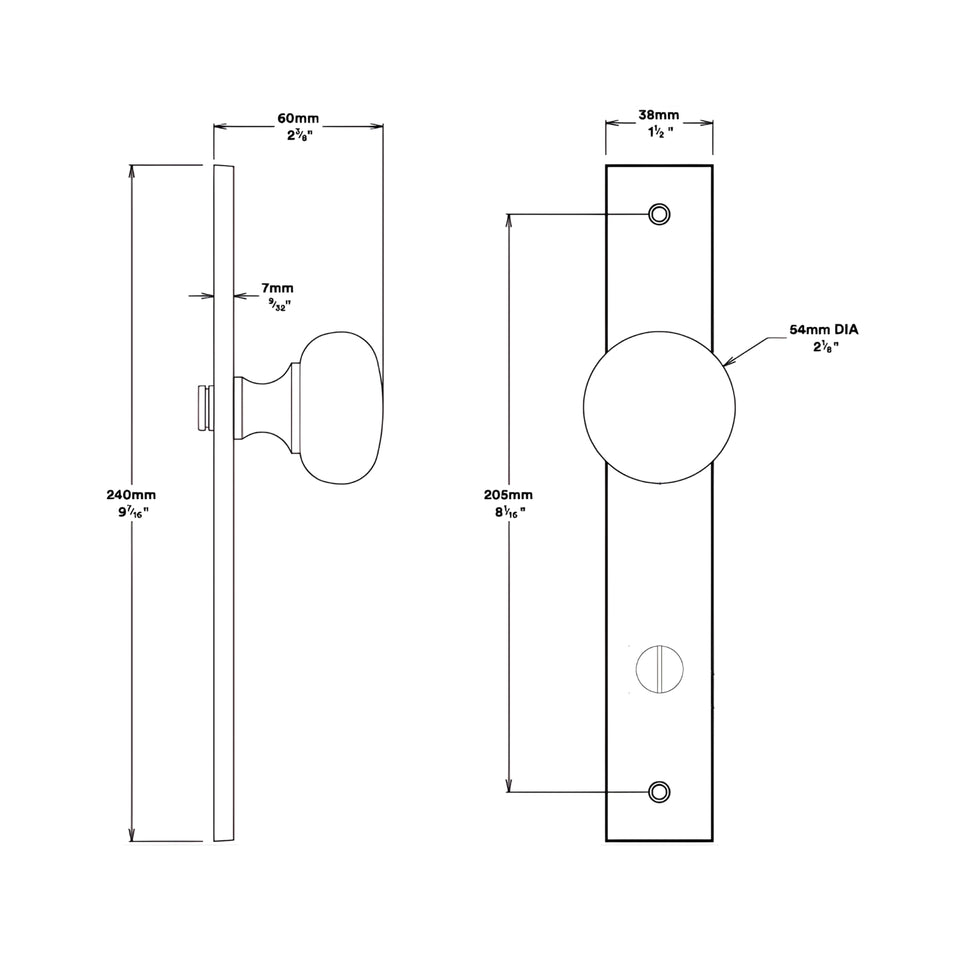Iver Cambridge Knob Rectangular Backplate Privacy Kit with Privacy Turn Satin Nickel