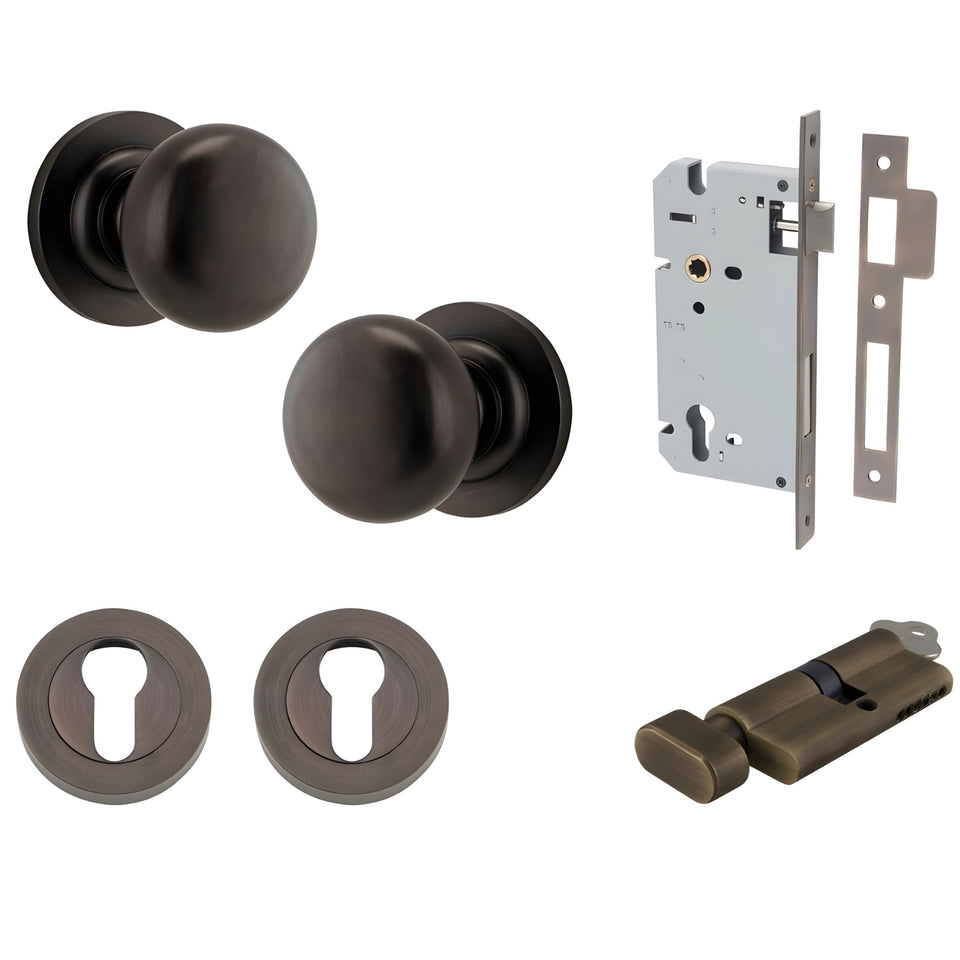 Iver Cambridge Knob Round Rose Entrance Kit with Separate High Security Lock Signature Brass