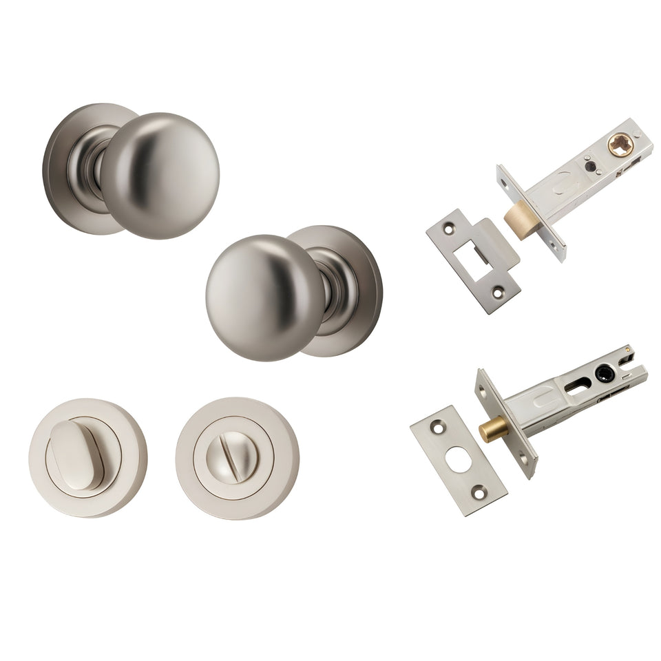 Iver Cambridge Knob Round Rose Privacy Kit with Separate Privacy Turn Satin Nickel